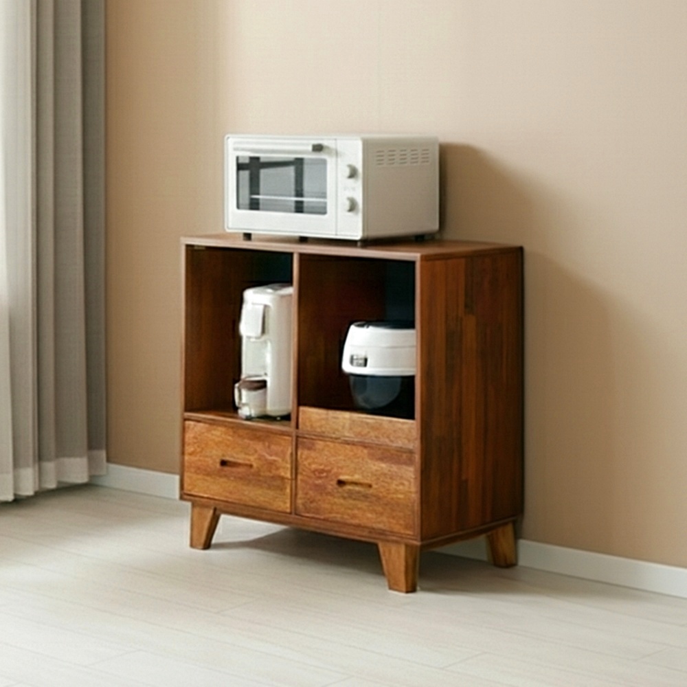 레티노 밥솥장 전자레인지 에어프라이어 밥솥레일 슬라이딩 선반 900x400x876mm, 2단, 멀바우