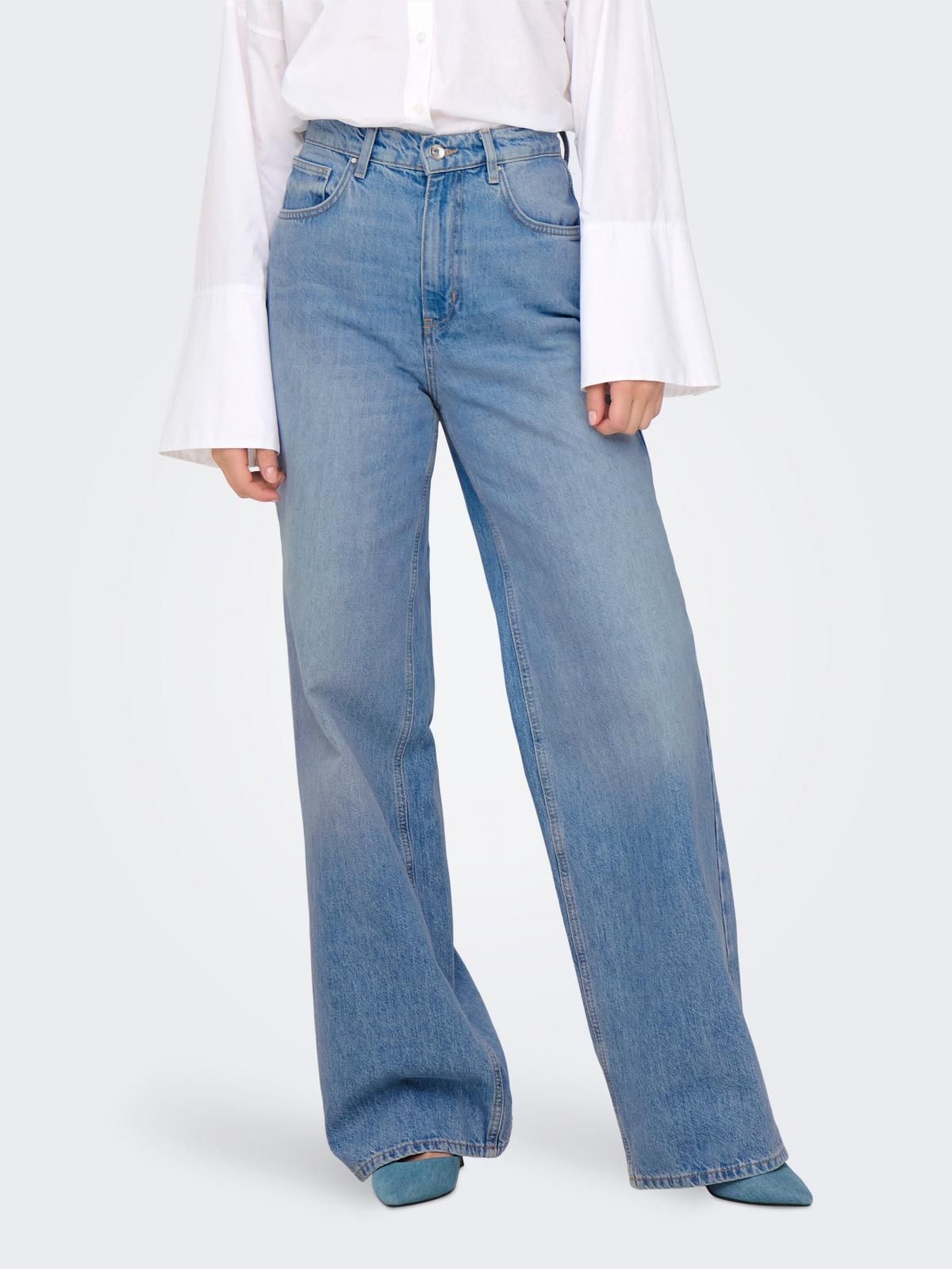 온리 하이웨이스트 데님 와이드핏 청바지 15327290_2115 BLUE / MEDIUM BLUE DENIM - 상품 이미지