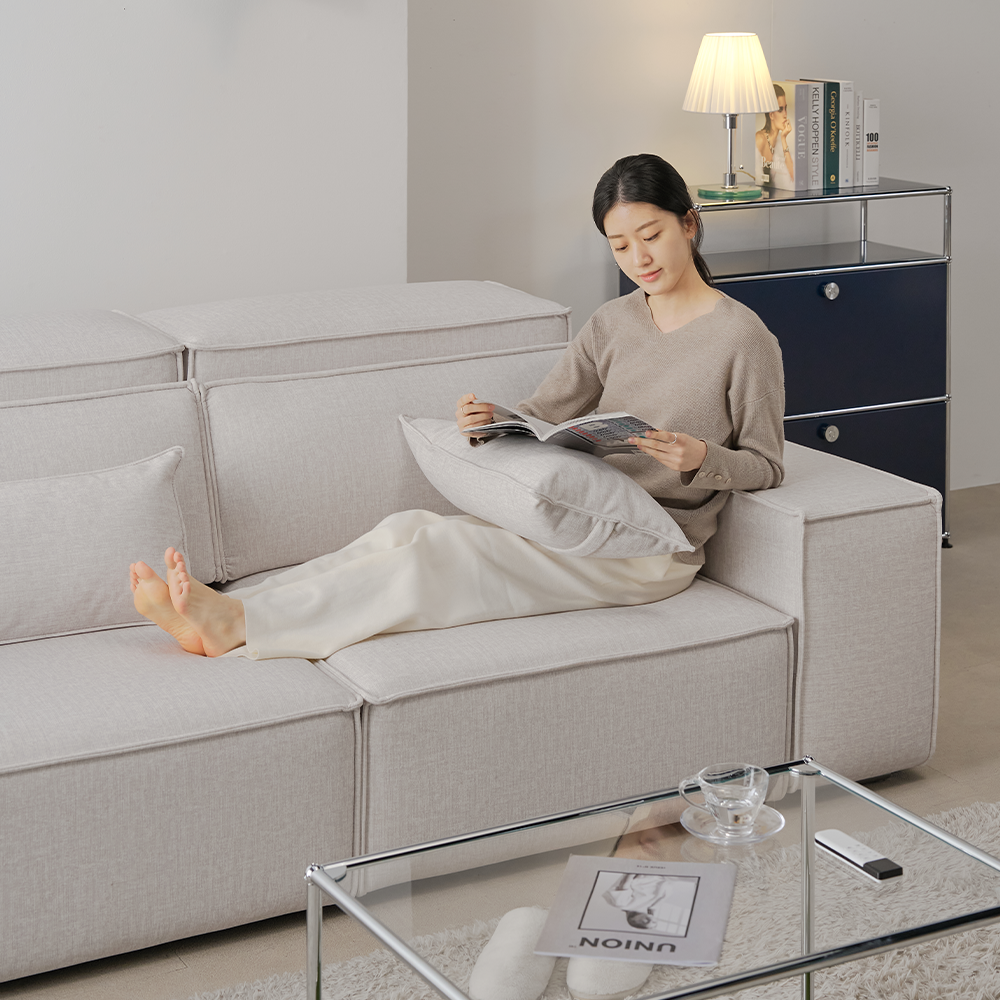 모덴 슬라이딩 무빙 소파 패브릭 리클라이너 모션쇼파 오프화이트, 3인용