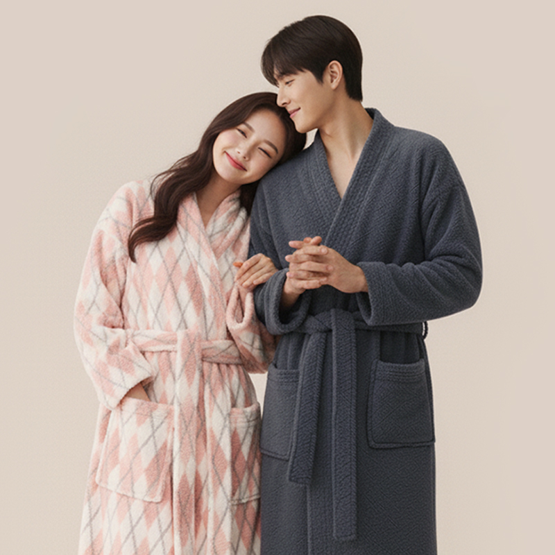 히트로브 샤워가운 커플 파자마 빅사이즈 겨울 수면잠옷 극세사로브 홈웨어 제품 이미지