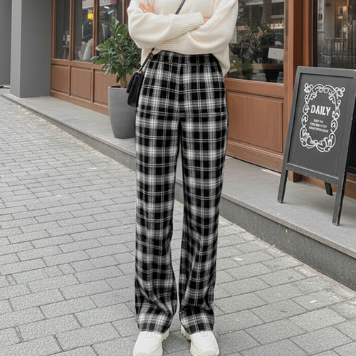 체크 패턴 여성 기모 밴딩 팬츠(P0000UBH/6컬러/1+1) - 상세 이미지 2