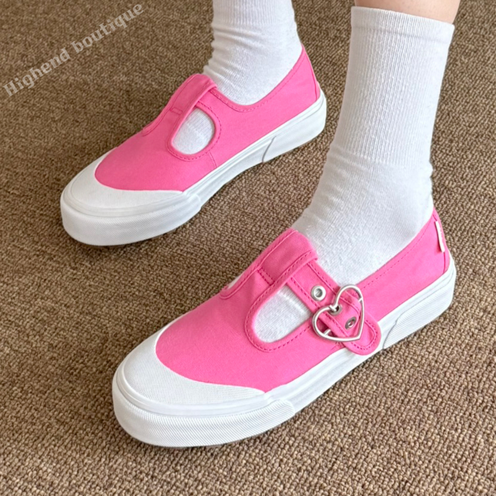 반스 메리제인 플랫 슈즈 여성 단화 하트버클 핑크, 230