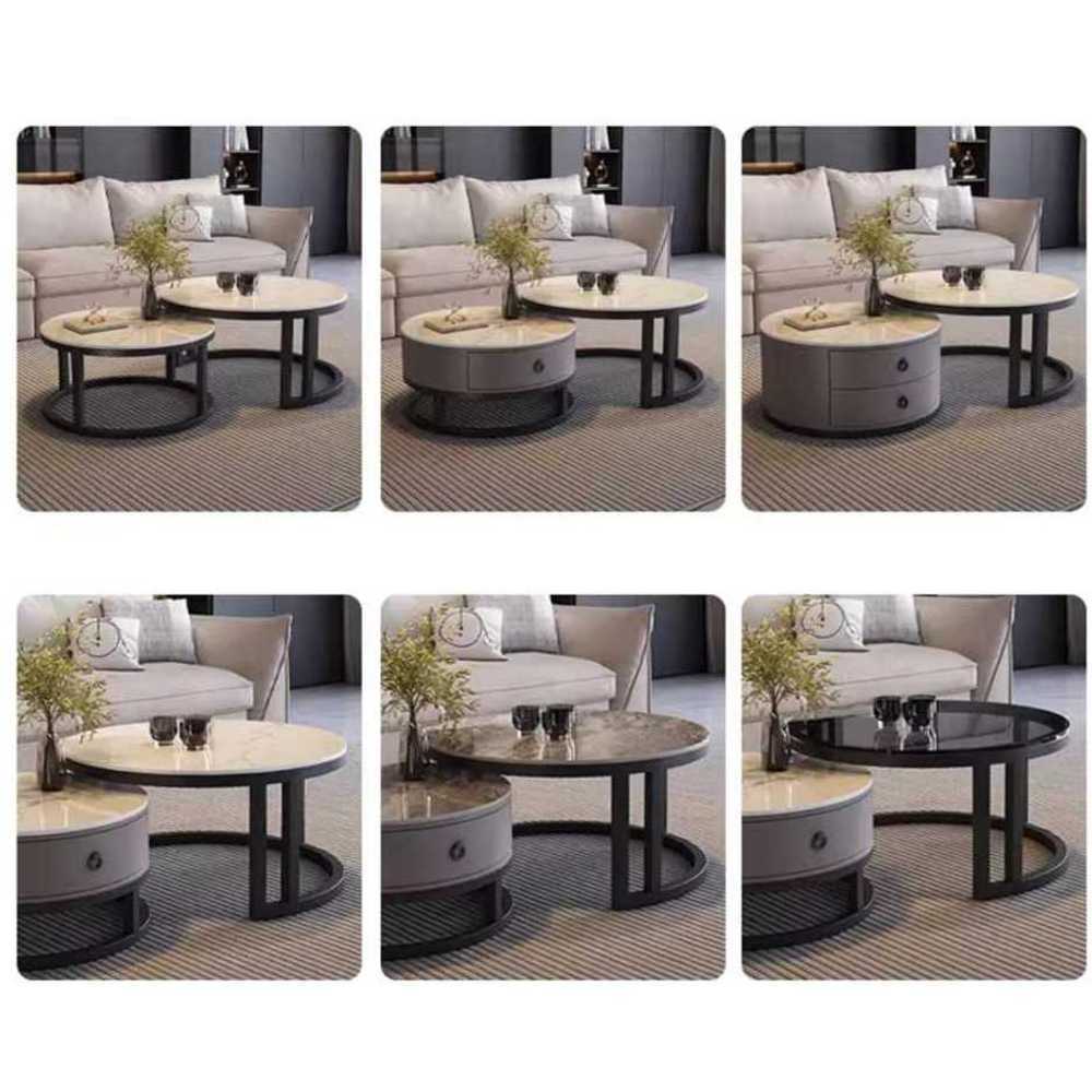 원형 티테이블 소형 거실 배치용 안정감 있는 구성 60x80cm 블랙화이트 - 상세 이미지 2