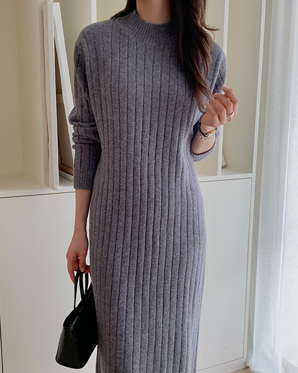 [자체제작] 보들 반목 터틀넥 H라인 골지 니트 롱 원피스 가을 겨울 4664