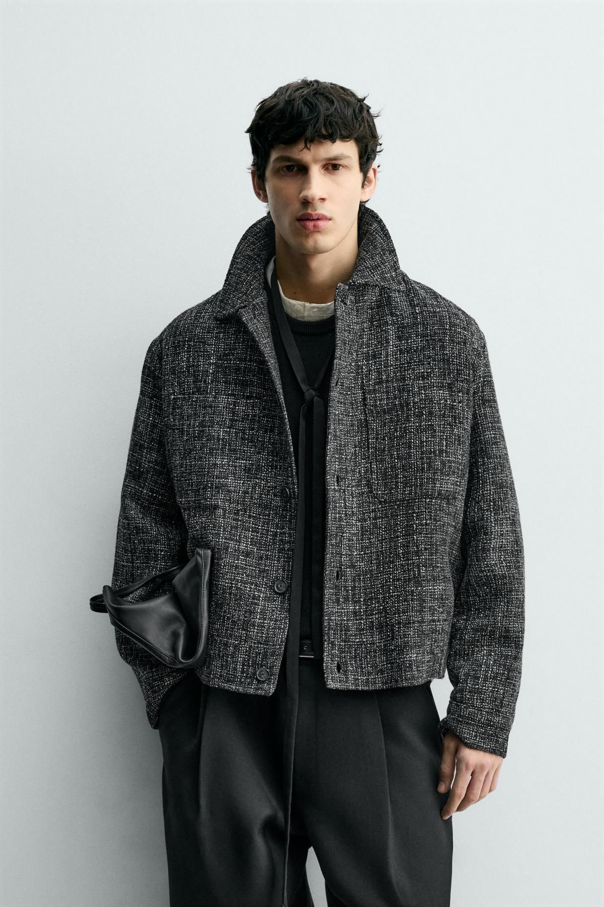 자라 테크니컬 텍스처 크롭 오버셔츠 자켓 6861/110 CHARCOAL GREY - 상세 이미지 3