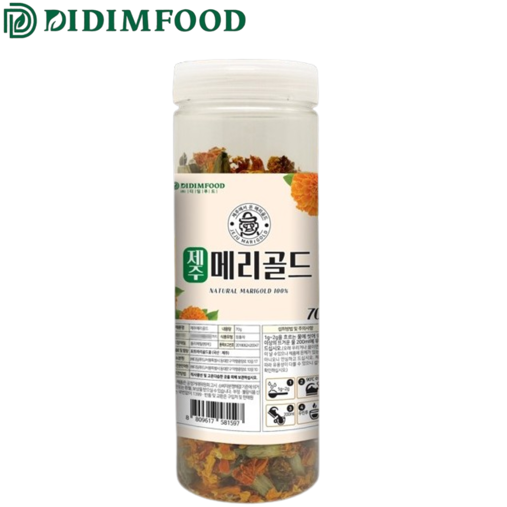 디딤푸드 프리미엄 제주 메리골드 꽃차 100% 70g 1병 마리골드 금잔화 꽃잎차 전통차 - 상품 이미지
