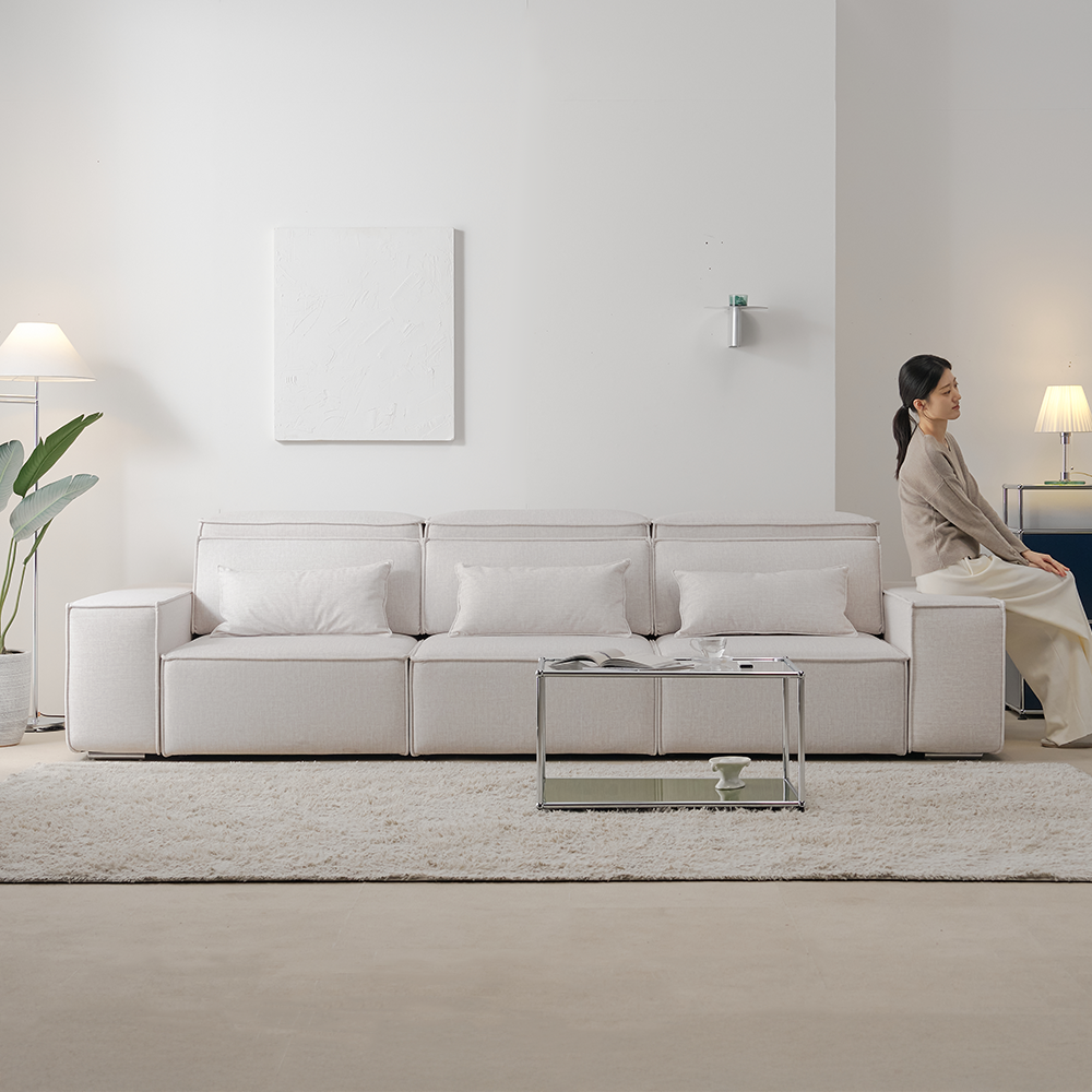 모덴 슬라이딩 무빙 소파 패브릭 리클라이너 모션쇼파 오프화이트, 3인용