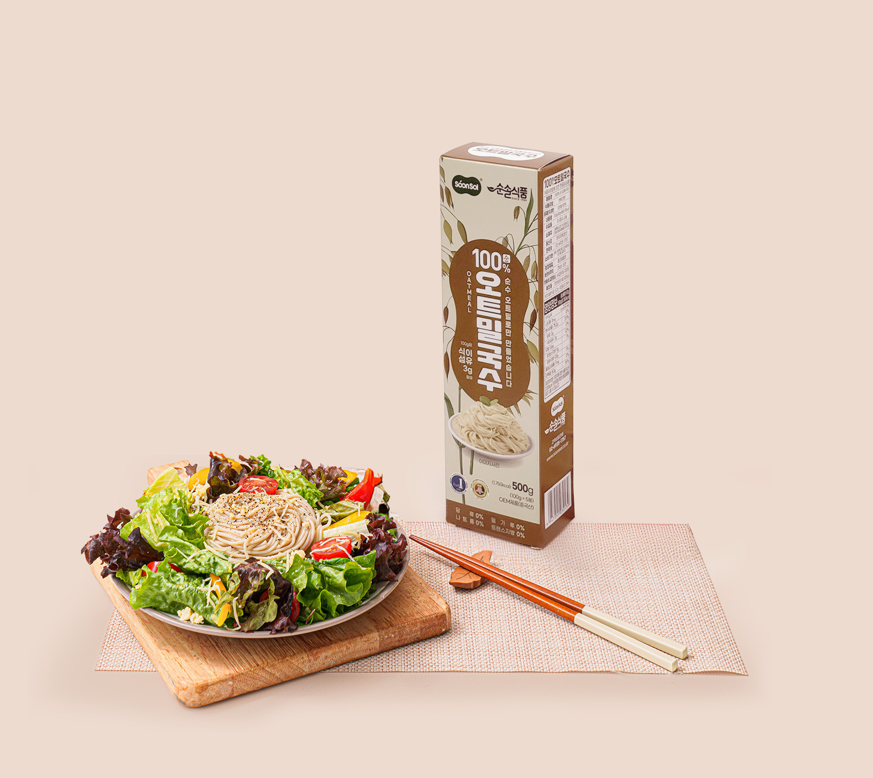 순솔 100% 오트밀국수 500g 1박스 오트밀면 비건 곡물면 제로당 밀가루없는면 다이어트 - 상품 이미지