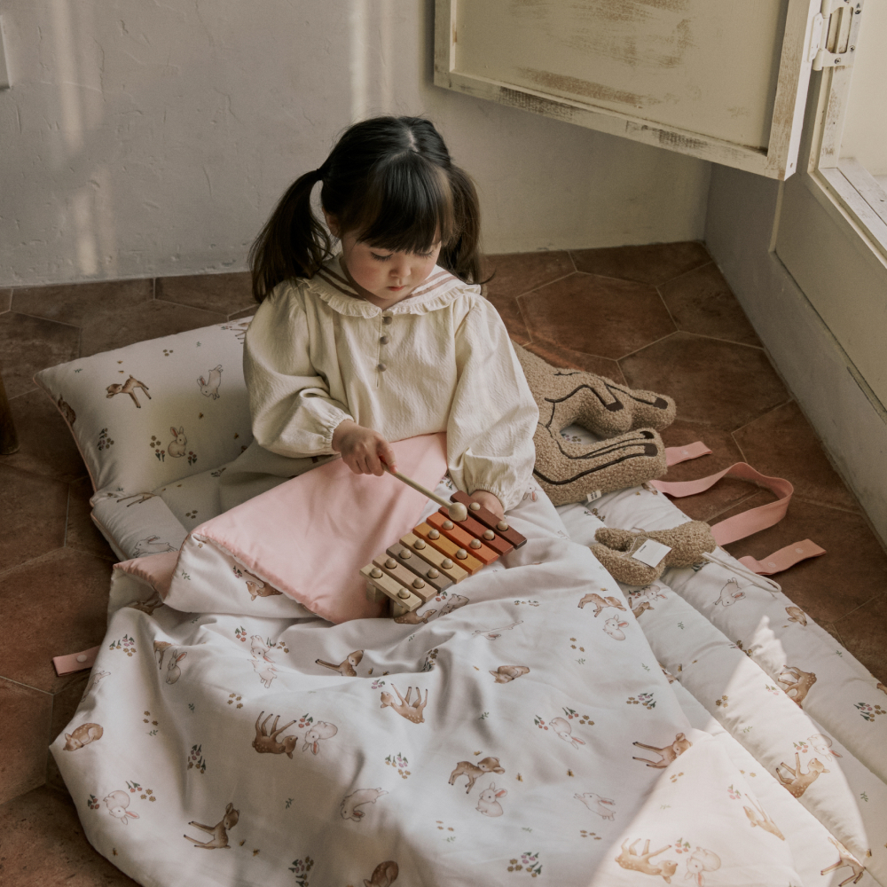 베베데코 올데이 일체형 어린이집 낮잠이불 듀라론 모달 듀얼 사계절 패드 블루밍래빗