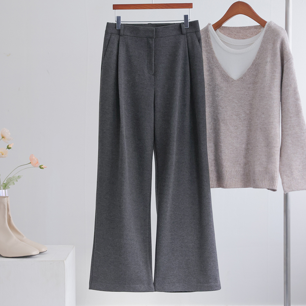 [오픈할인/정상가42800] 데뷰 부드럽고 도톰한 양기모 핀턱 밴딩 와이드 슬랙스 겨울 팬츠 - 상세 이미지 2