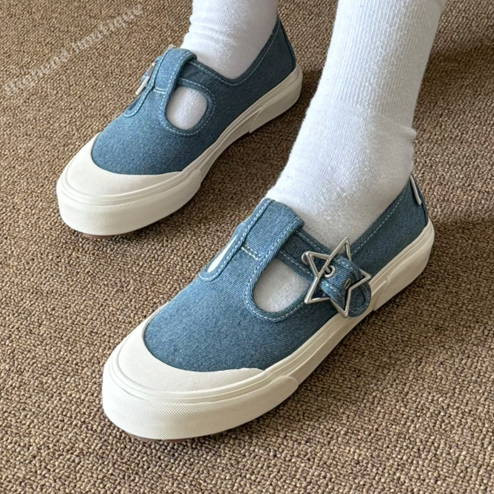 반스 메리제인 플랫 슈즈 여성 단화 데님 블루, 230