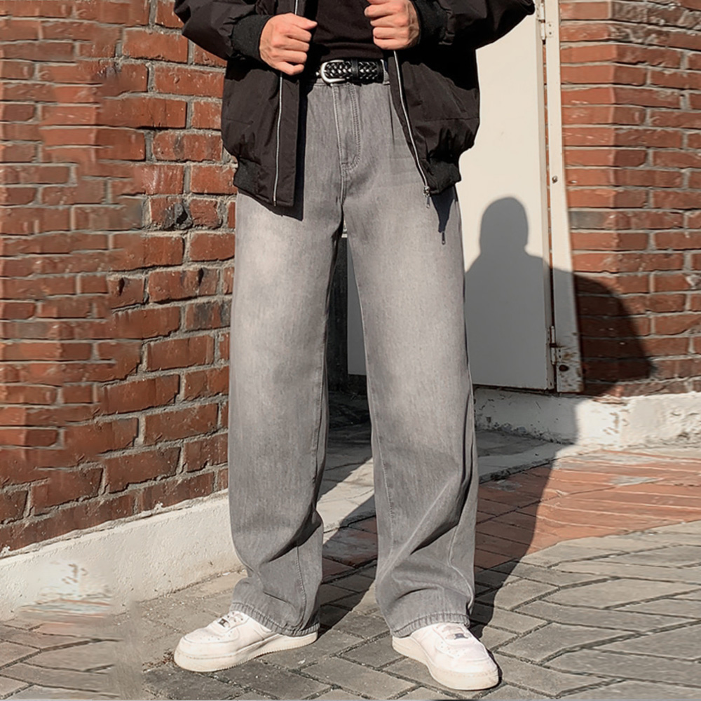 남자 밴헤 3단기장 겨울 본딩기모 브러쉬 워싱 와이드 청바지 제품 이미지