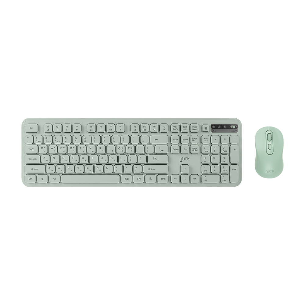 지클릭커 오피스프로 WMK725 인체공학 무소음 무선 블루투스 키보드 미니 마우스 세트 그린 - 상품 이미지