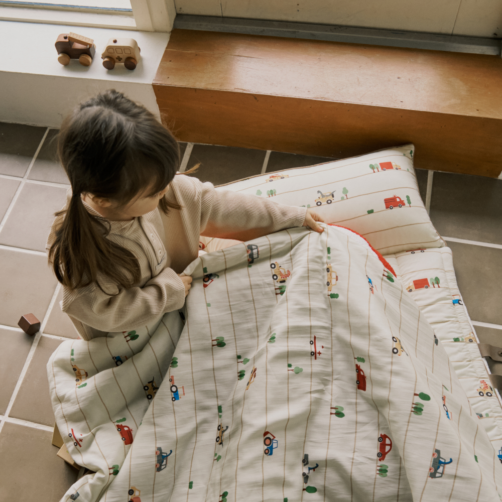 베베데코 올데이 일체형 어린이집 낮잠이불 듀라론 모달 듀얼 사계절 패드 블루밍래빗