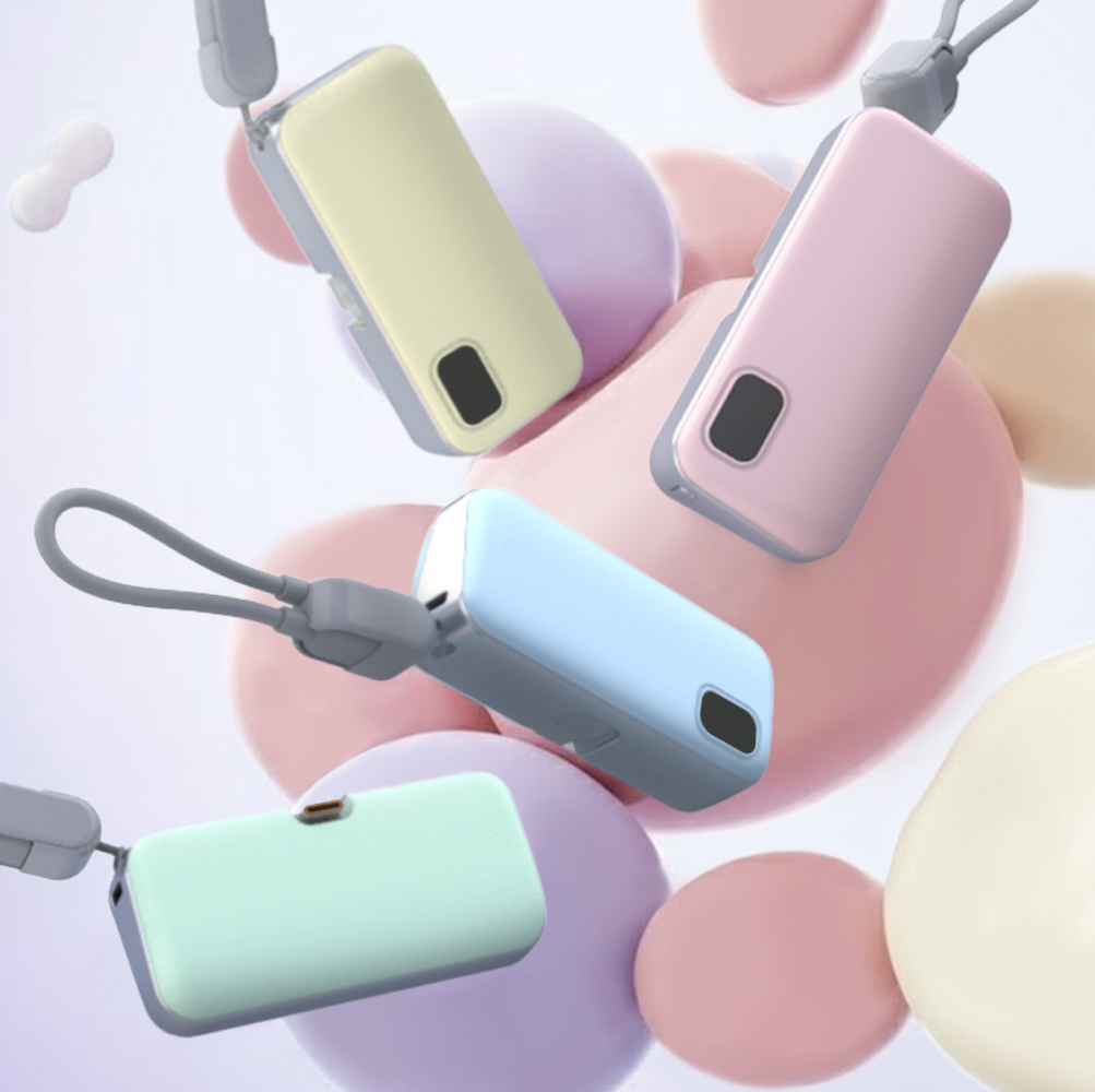 넥스트유 썬드라 BC2 C타입 도킹형 고속 충전 미니 보조배터리 5000mAh, 베이지 - 메인 이미지