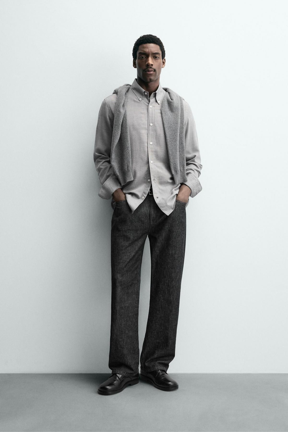 자라 체크 레귤러핏 비스코스 울 긴팔 셔츠 7545/378 GREY - 상세 이미지 2