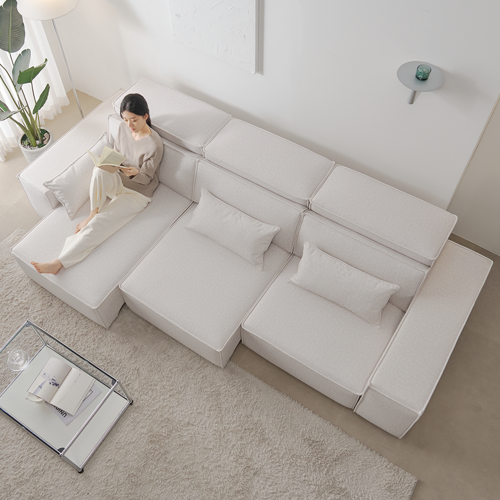 모덴 슬라이딩 무빙 소파 패브릭 리클라이너 모션쇼파 오프화이트, 3인용