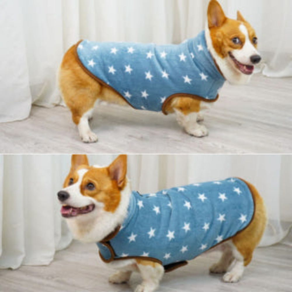 위드레오 강아지 후리스 애견 겨울 조끼 대형견 웰시코기 리트리버옷 스타블루, M