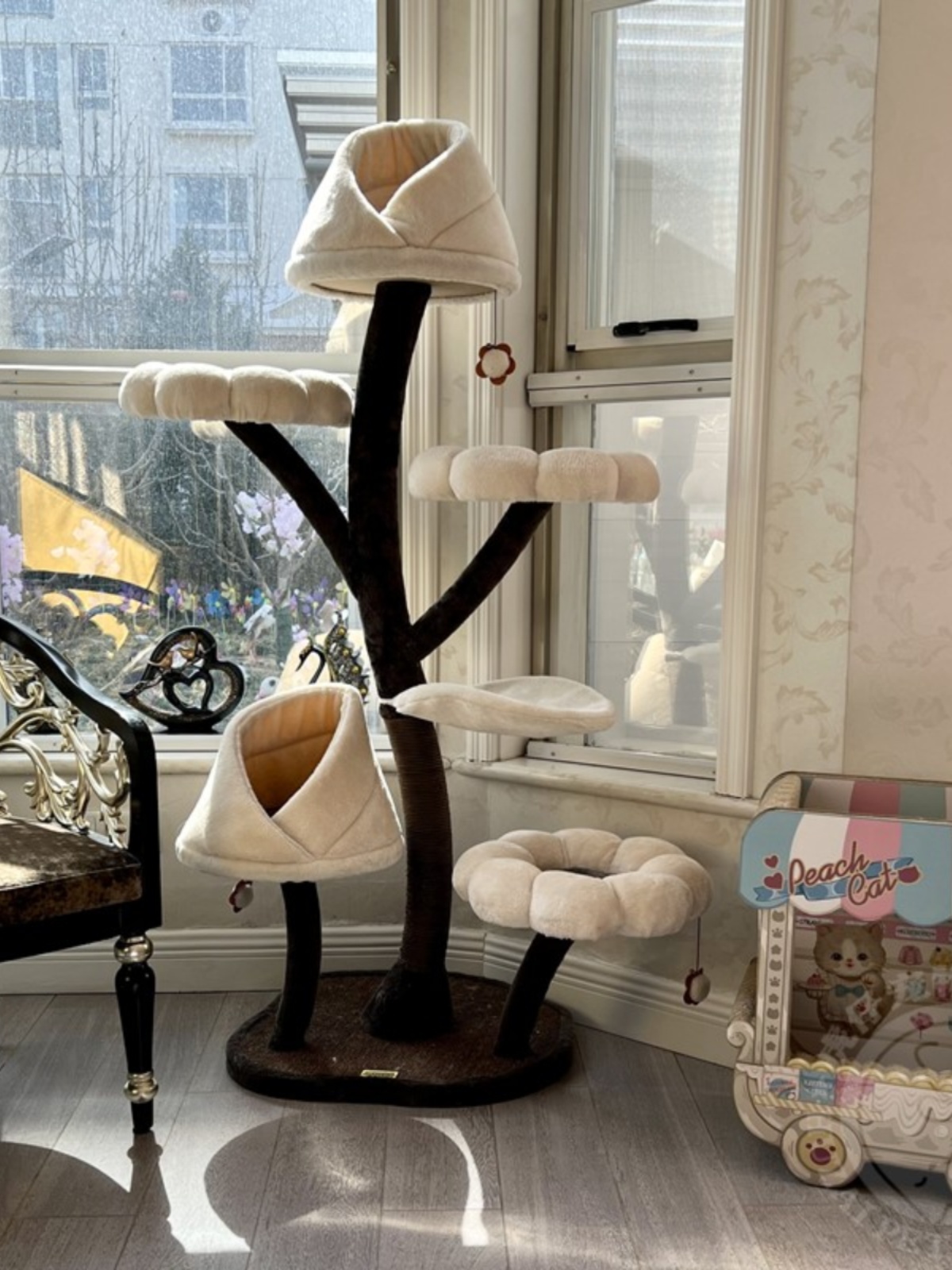 고양이 플라워 대형 중형 점프대 하우스 일체형 버드나무 6단 점프대 HY19738