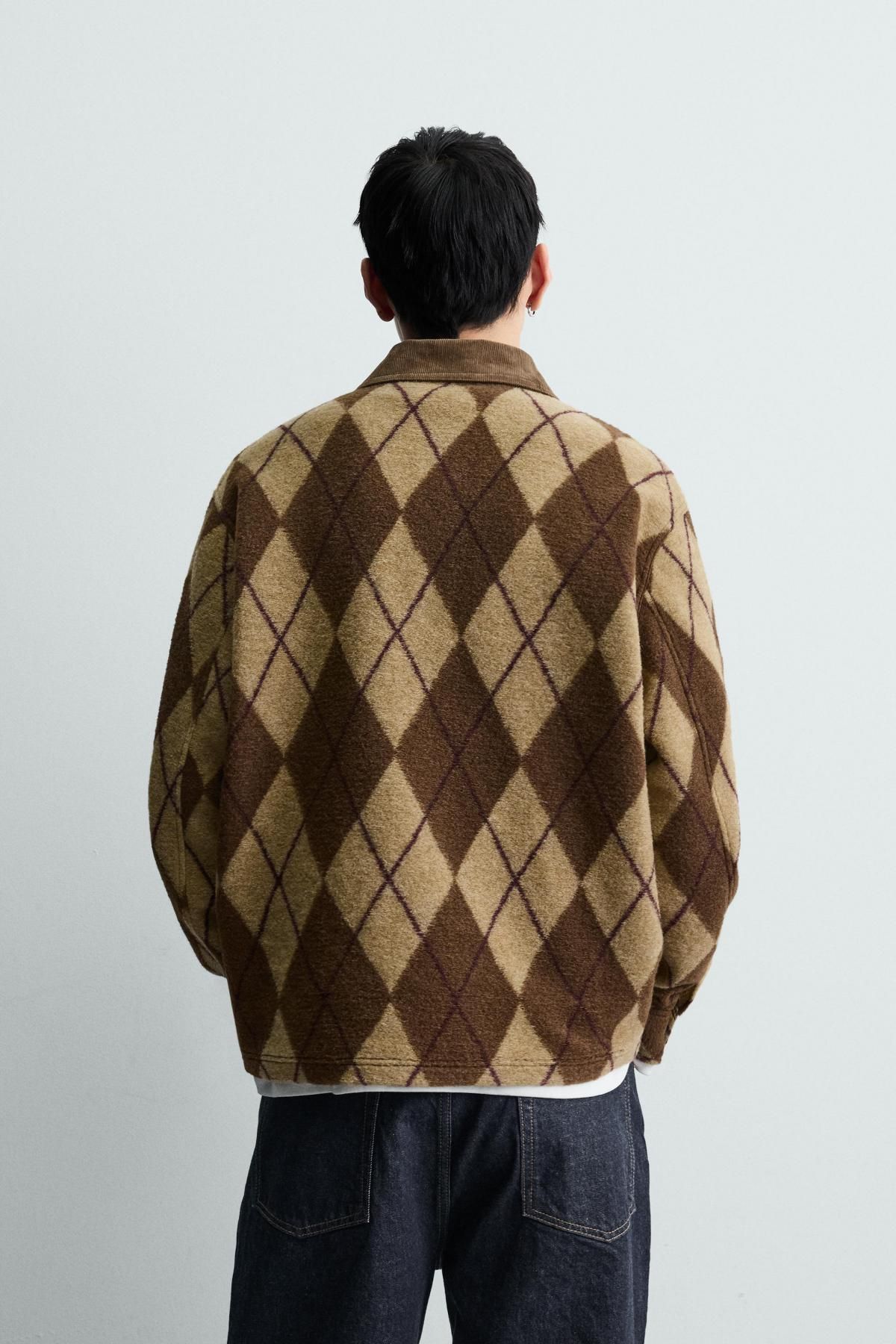 자라 아가일 브라운 텍스처 긴팔 폴로셔츠 5644/378 MULTICOLOURED - 상세 이미지 4