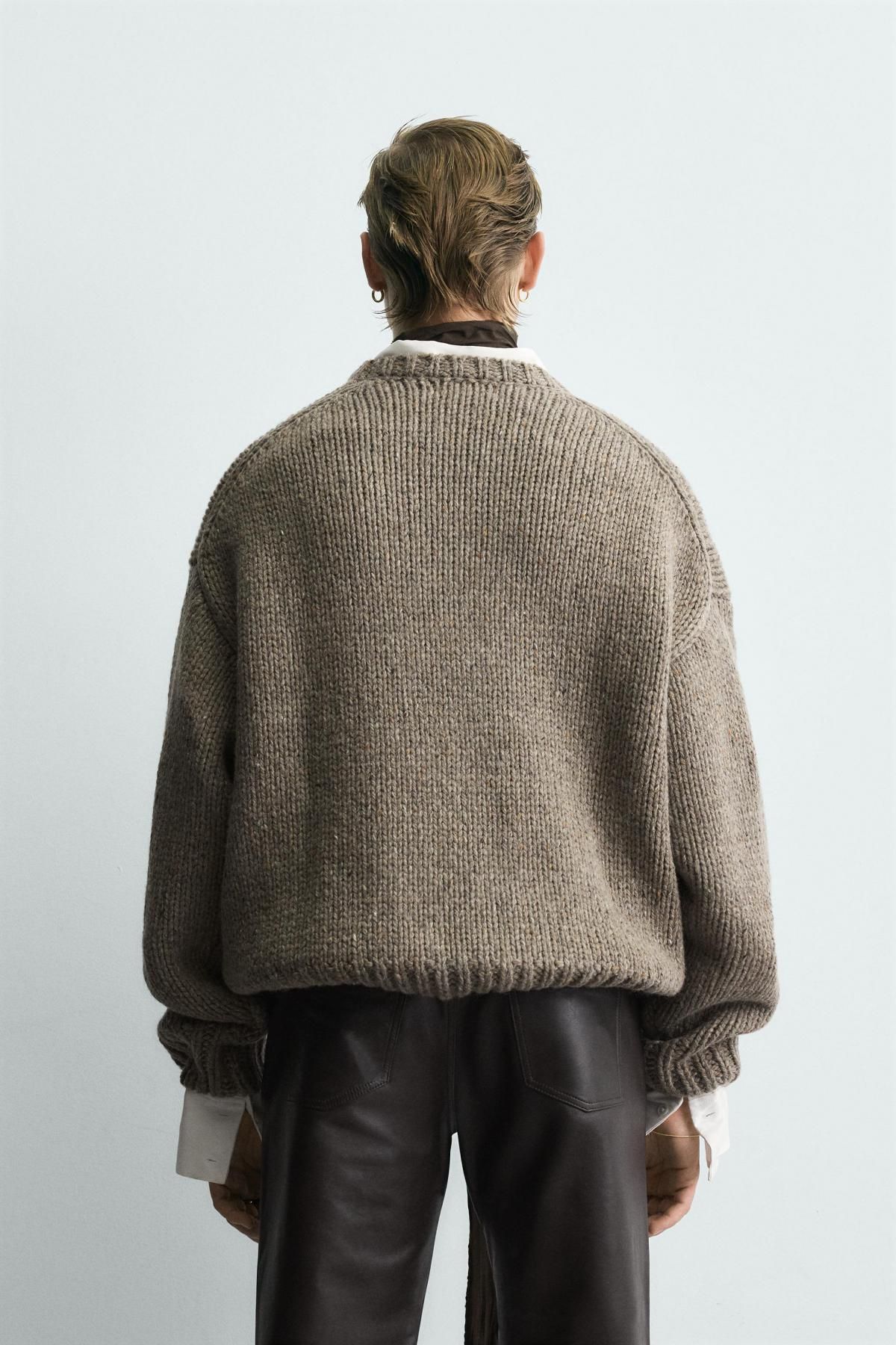 자라 울 니트 라운드넥 스웨터 남성 2142/391 TAUPE GREY - 상세 이미지 4