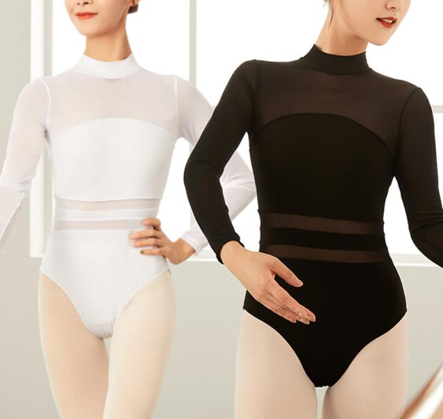 성인 발레복 발레레오타드 체조복 요가 블랙 긴팔 원피스 연습용 무용 연습복 - 상품 이미지