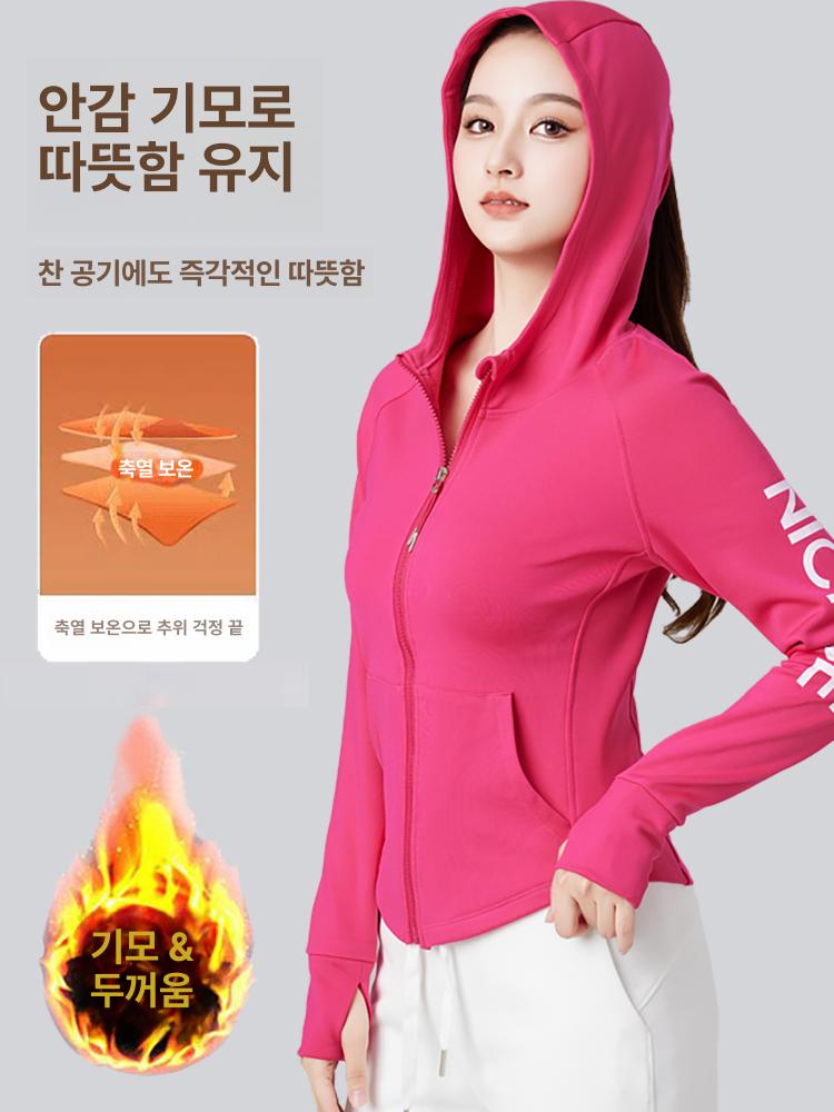여성 겨울 기모 후드집업 운동복 러닝 댄스 피트니스 긴팔 - 상세 이미지 2