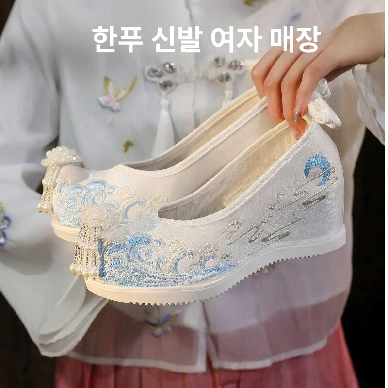 여성용 한복 신발 봄여름 자수 높이조절 부드러운 바닥 춤 - 상세 이미지 2