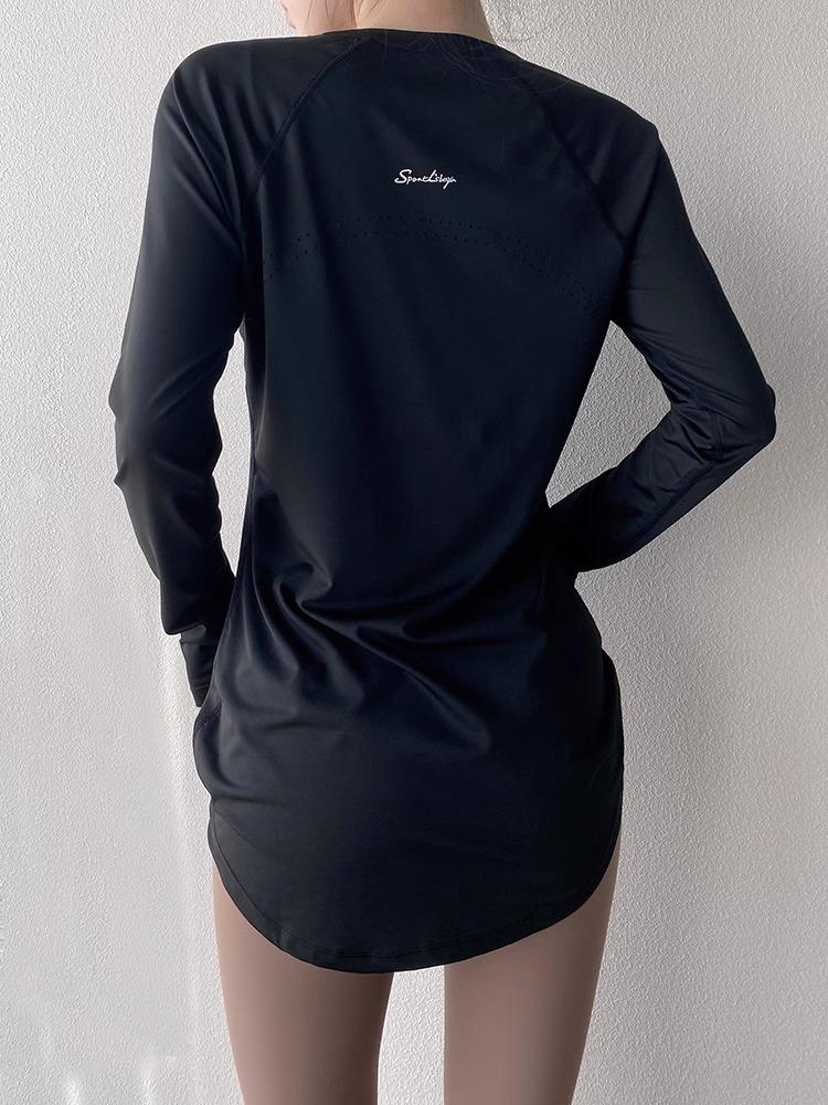 여성 긴팔 롱슬리브 허리커버 슬림핏 운동 티셔츠 - 상세 이미지 2