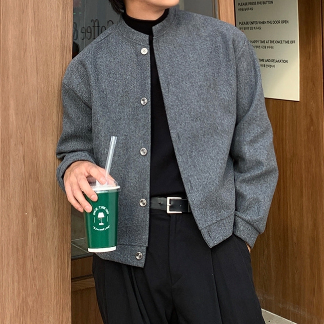 남자 헤벤 세미오버핏 가을 겨울 울 크롭 가디건 자켓 - 상세 이미지 2