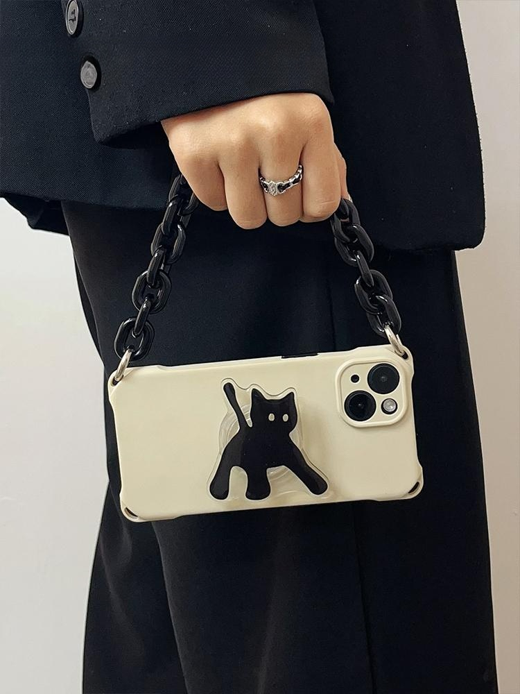 고양이 프린트 체인 스트랩 핸드폰 아이폰 크로스 백커버 보호 케이스 거치대+조절 긴 체인 iPhone 17 Pro Max - 상세 이미지 3