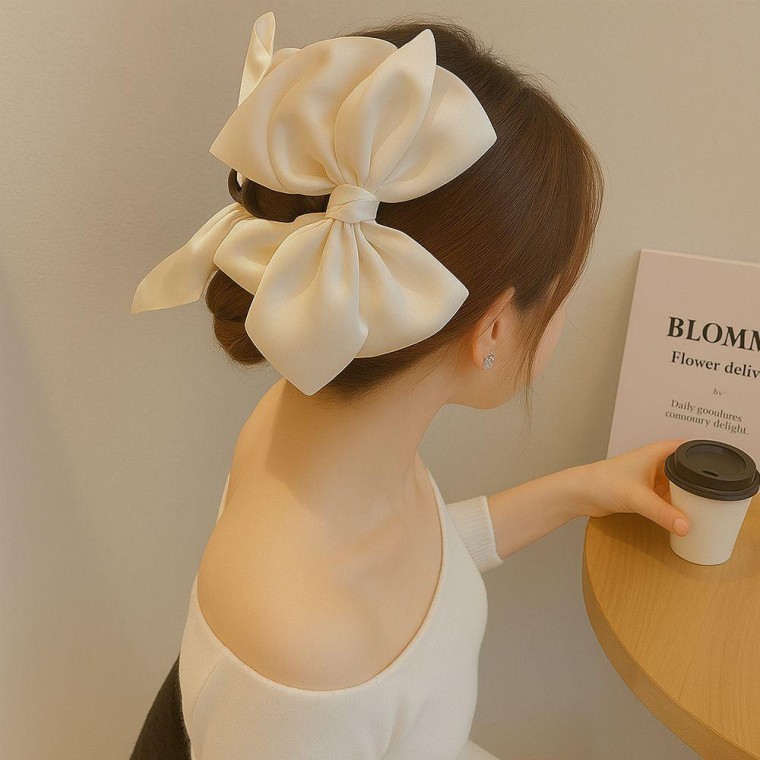 왕리본 새틴 집게핀 올림머리 빅리본 헤어핀 - 상품 이미지