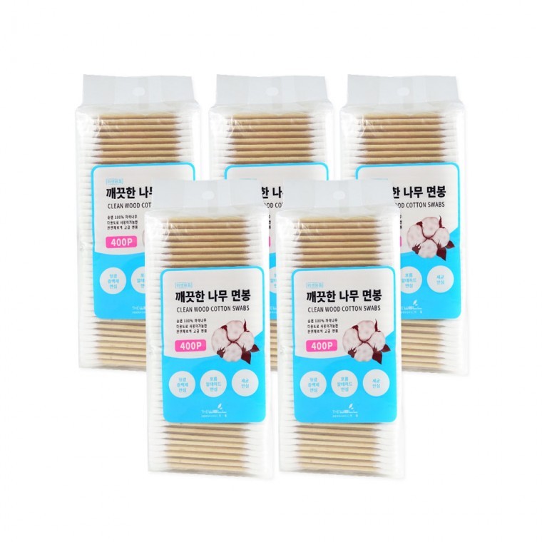 더웰 깨끗한나무면봉 400P(포리백)-5개 나무면봉 멸균 유아 고급면봉 - 상품 이미지