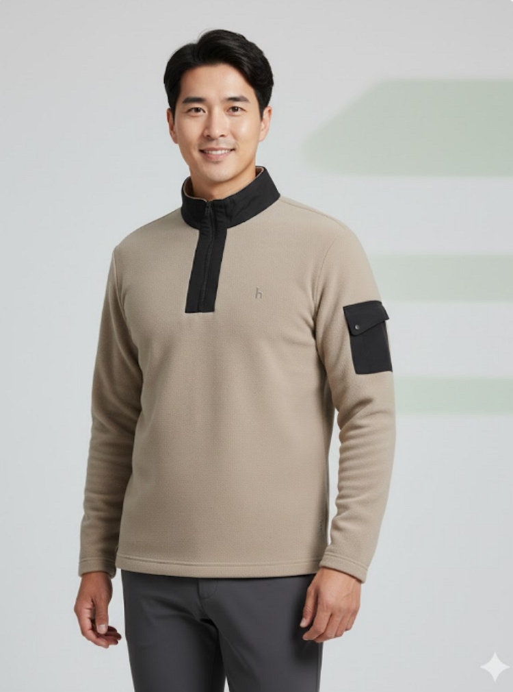 헤지스 남성 겨울 패치 포켓 메탈 지퍼 포인트 골프웨어 스윙 티셔츠 - 상세 이미지 2