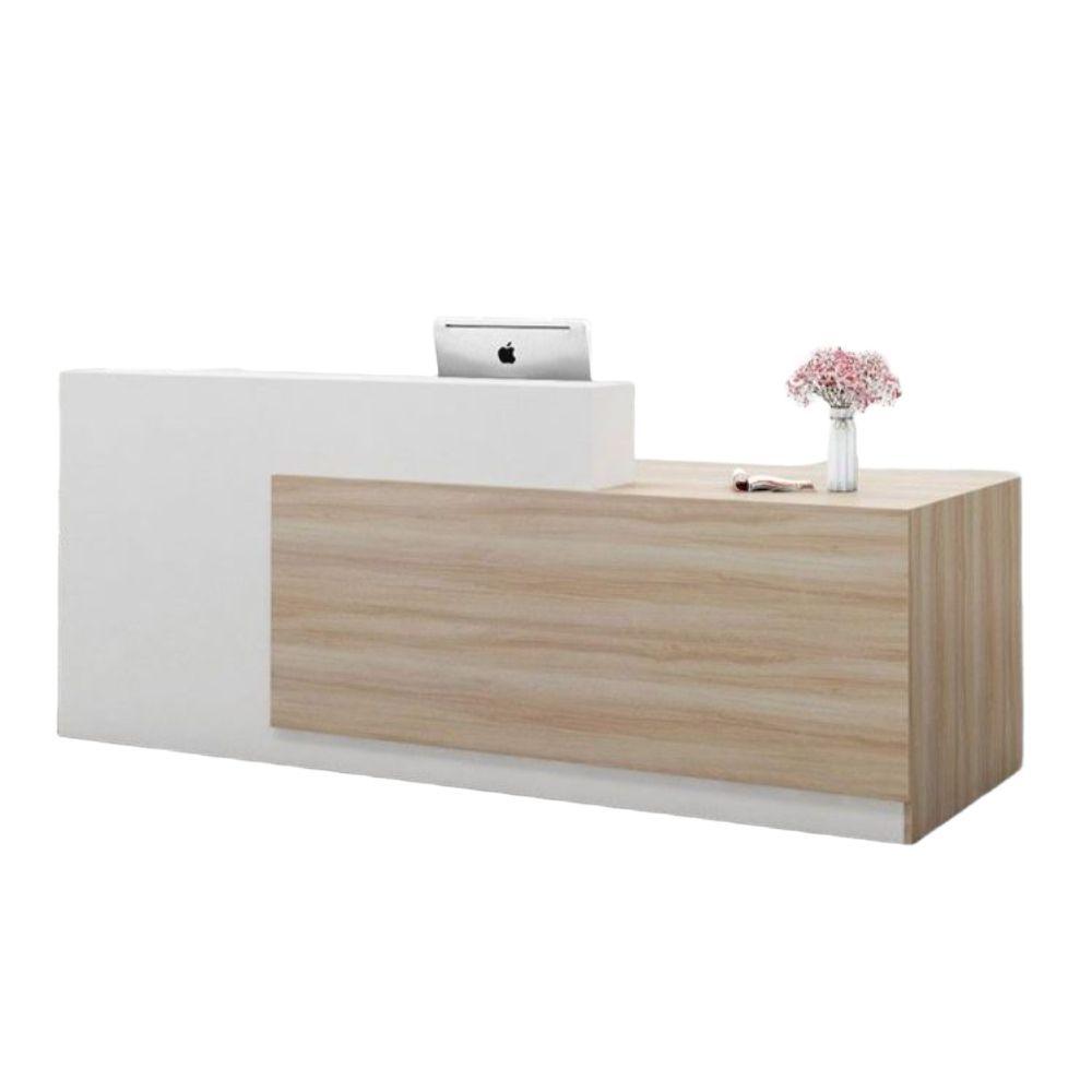 카운터 테이블 상담 데스크 회사 리셉션 응대 메이플+화이트 매트 왼쪽 높음 160x60x100cm - 상품 이미지