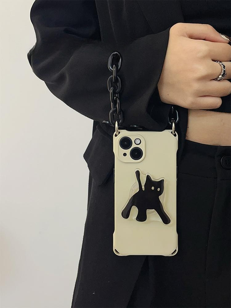 고양이 프린트 체인 스트랩 핸드폰 아이폰 크로스 백커버  보호 케이스 거치대+조절 긴 체인 iPhone 17 Pro Max 이미지 6