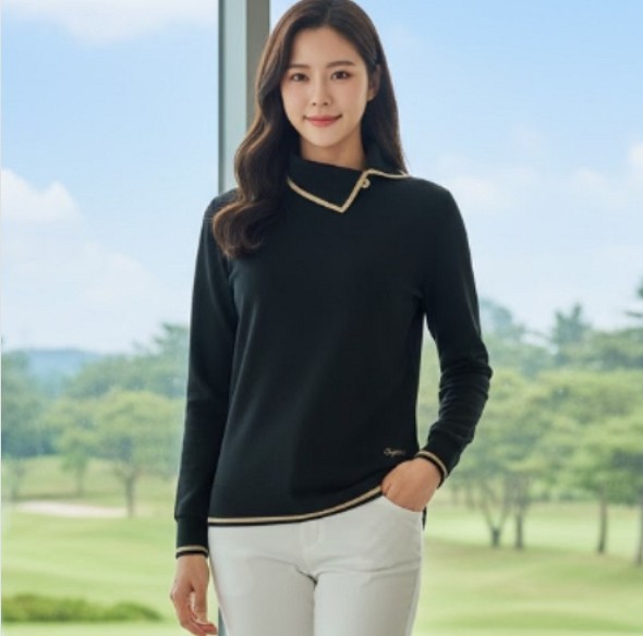 수페리어 여성 간절기 변형 터틀넥 골프웨어 카라 니트티셔츠 - 상품 이미지