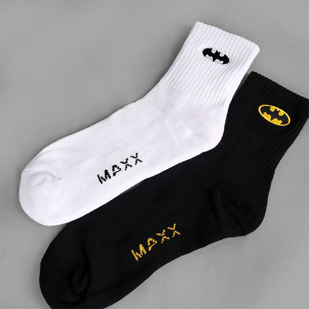 MAXX 맥스 배트맨 콜라보 배드민턴 스포츠 단목 양말 블랙 화이트 - 상품 이미지
