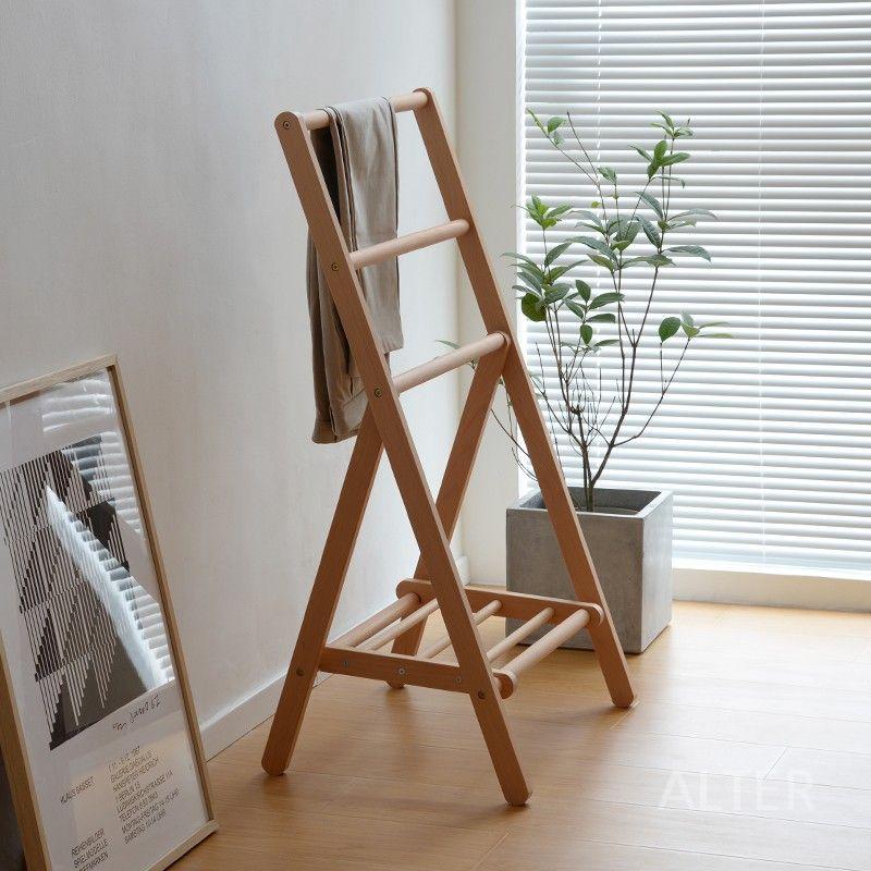 원목 미니 접이식 원룸 우드 수건 빨래 건조대 원목색 62x46x106cm - 상세 이미지 2