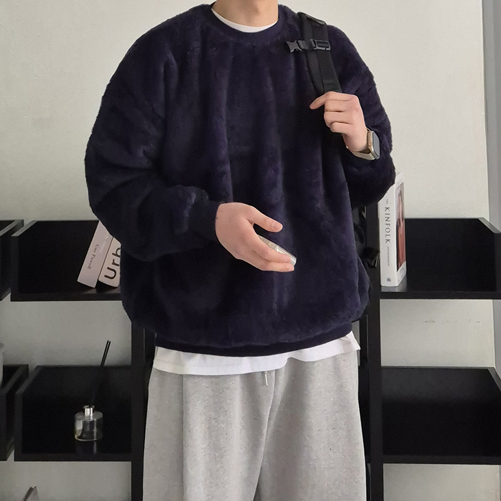 기모 맨투맨 빅사이즈 오버핏 보아털 커플 남자 맨투맨 - 상세 이미지 5