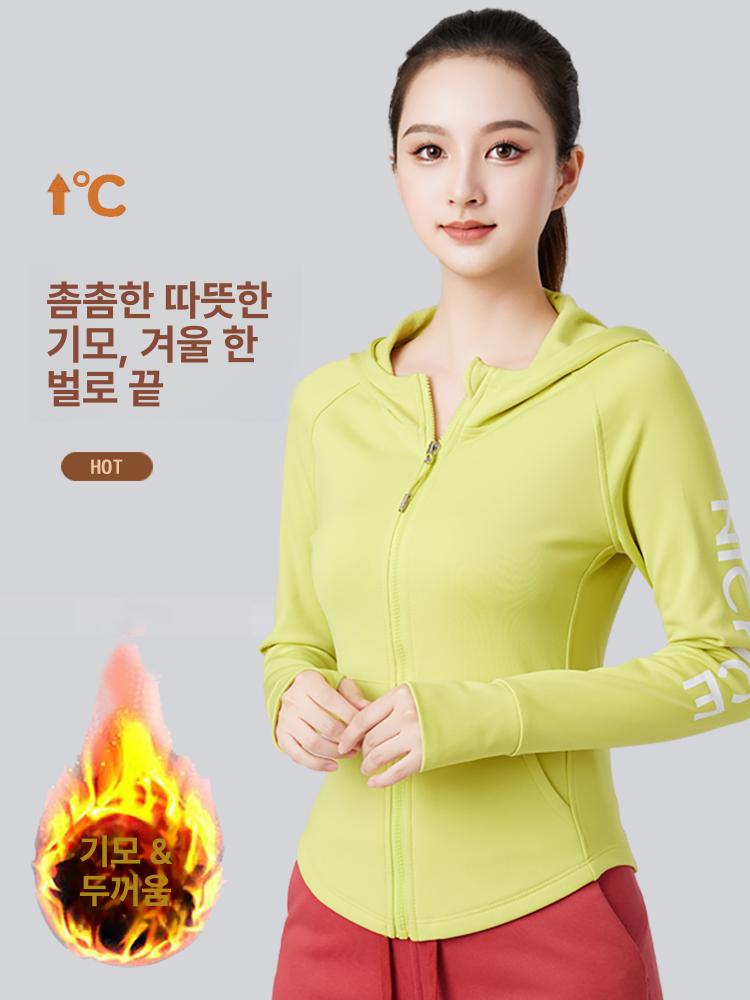 여성 겨울 기모 후드집업 운동복 러닝 댄스 피트니스 긴팔 - 상세 이미지 4