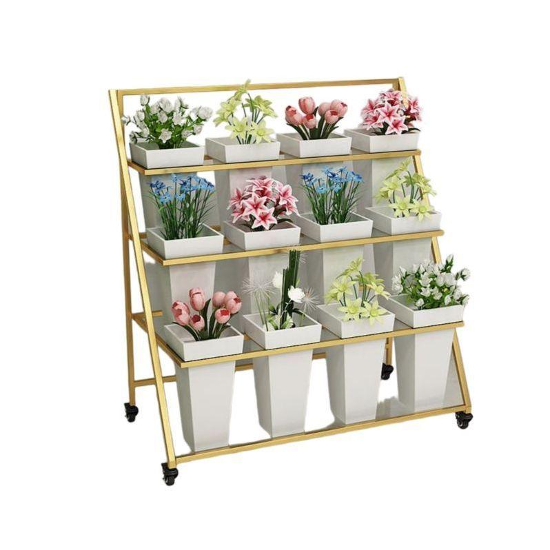 계단식 꽃 화분 꽃집 베란다 진열대 전시대 철제 업소용 4x3 화이트 선반+검정 사각통 - 상품 이미지