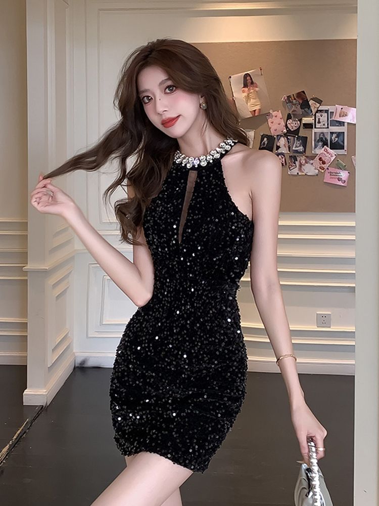 여성 스팽글 라인스톤 티셔츠 여성용 반팔 파티룩 블랙 S - 상세 이미지 4
