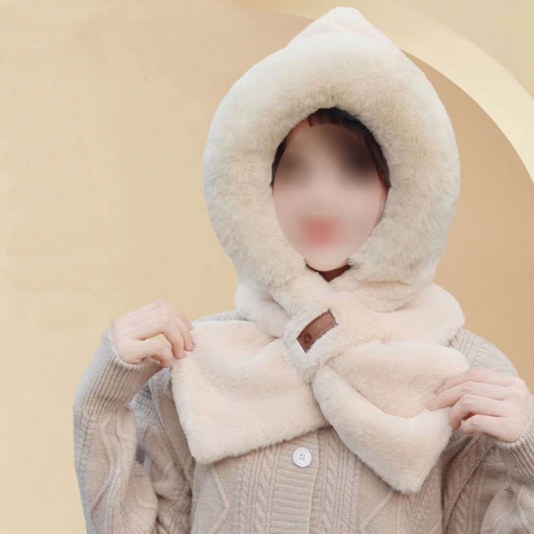 겨울 여성 밍크털 방한 일체형 머플러 모자 - 메인 이미지