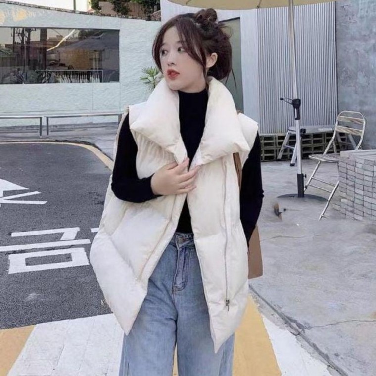 여성 오버핏 조끼 따뜻한 보온 패딩 경량 파카 - 상품 이미지