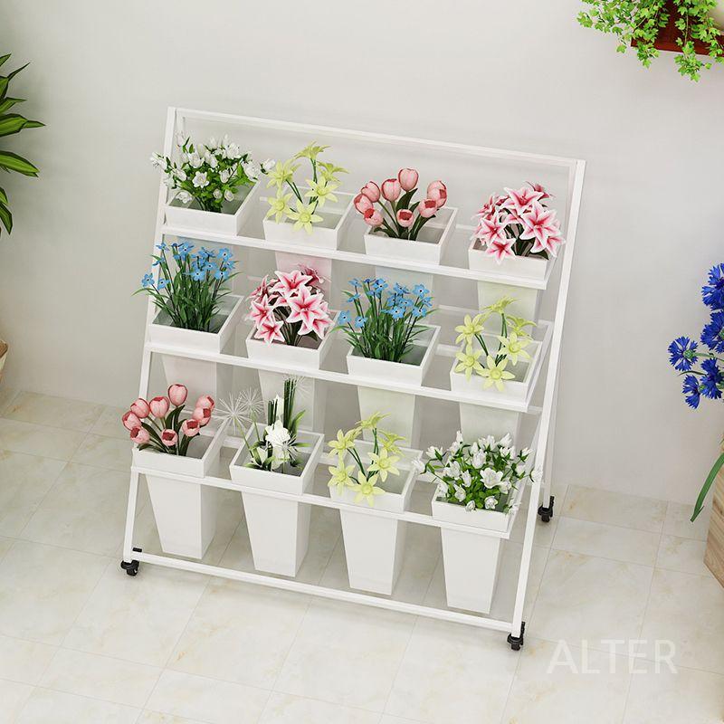 계단식 꽃 화분 꽃집 베란다 진열대 전시대 철제 업소용 4x3 화이트 선반+검정 사각통 - 상세 이미지 3