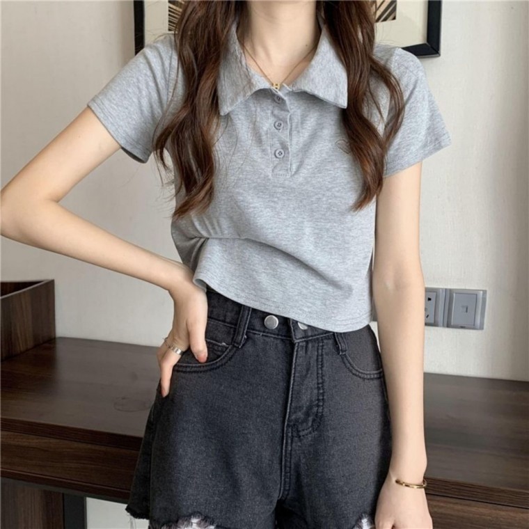 하트카라 크롭 반팔티 여성 캐주얼룩 데일리룩 - 상품 이미지