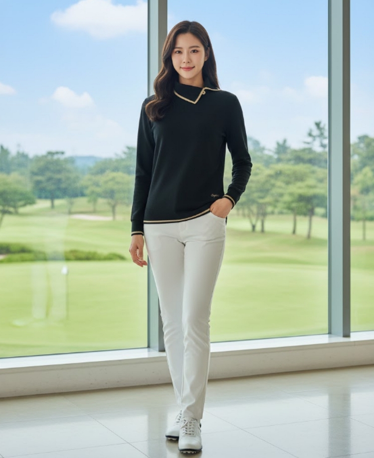 수페리어 여성 간절기 변형 터틀넥 골프웨어 카라 니트티셔츠 - 상세 이미지 4