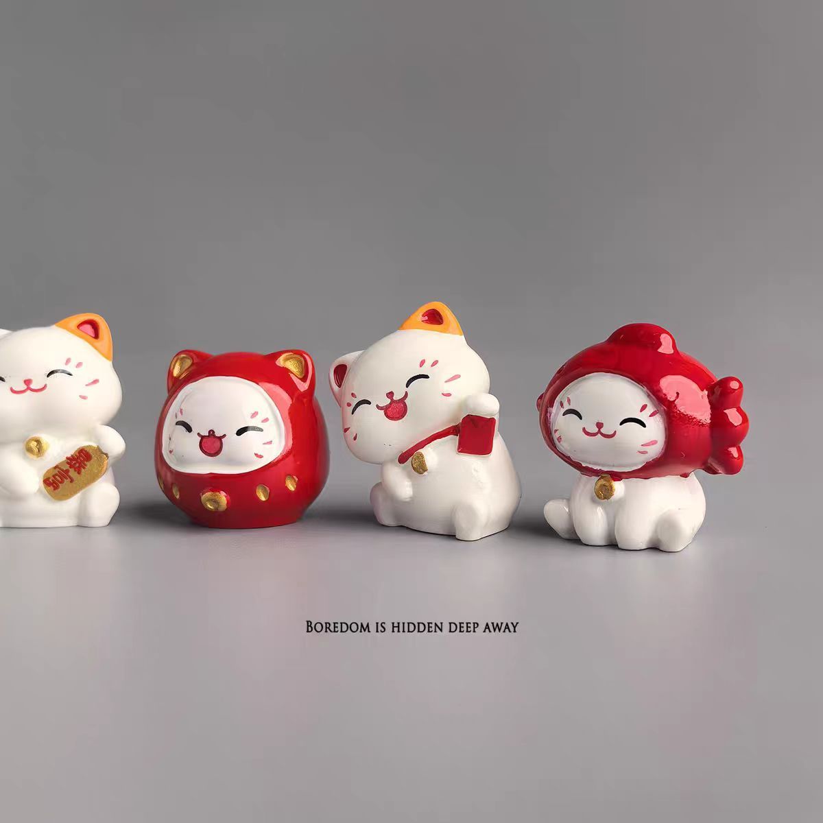 일본식 행운 고양이 책상 장식 마네키네코 치유 축복 피규어 자동차 인테리어 4개 6개 세트 6종 세트 - 상세 이미지 3