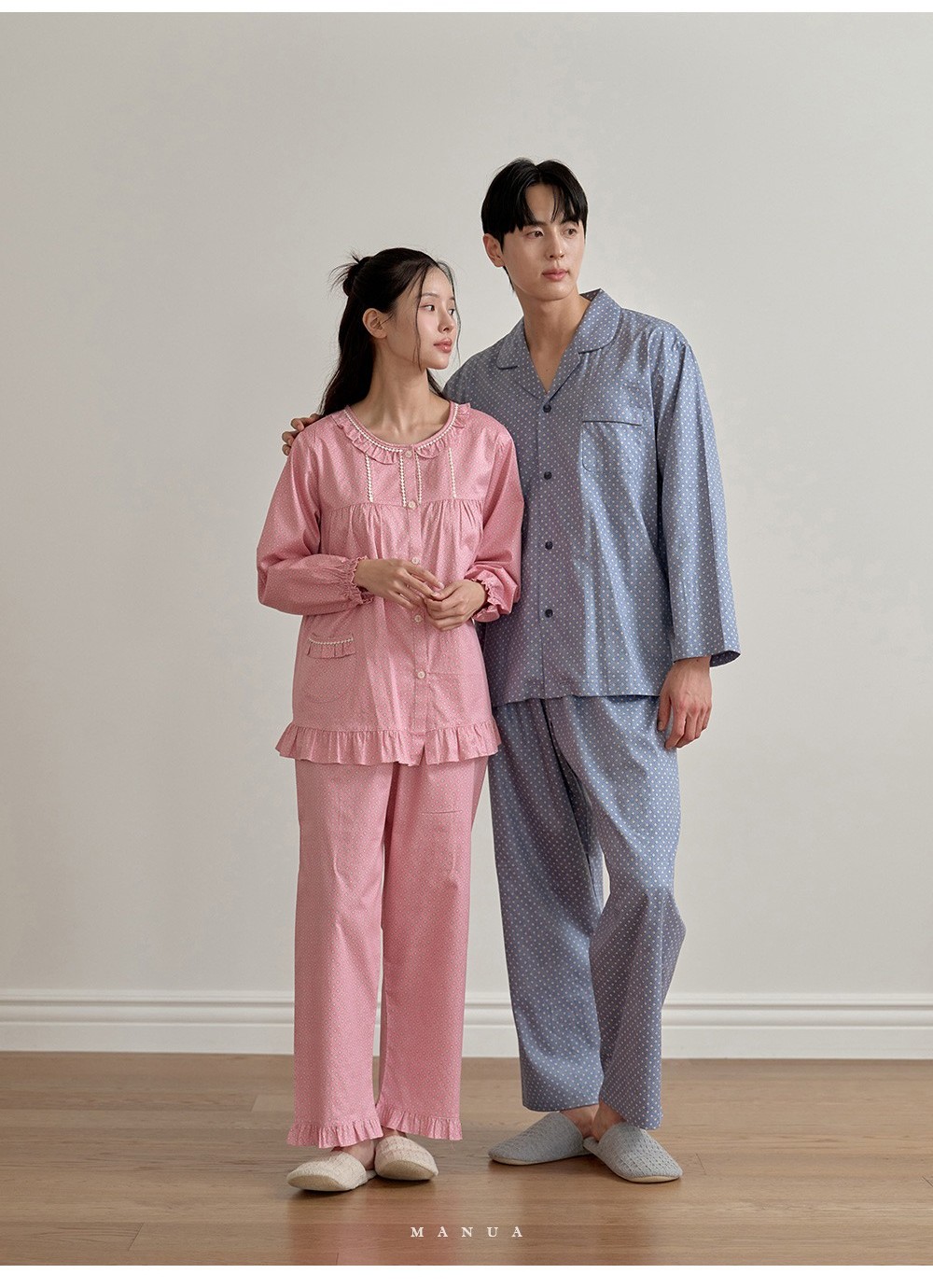 마누아 국내산 60수 주자 면100 남녀긴팔 파자마세트 2151/6151 - 메인 이미지